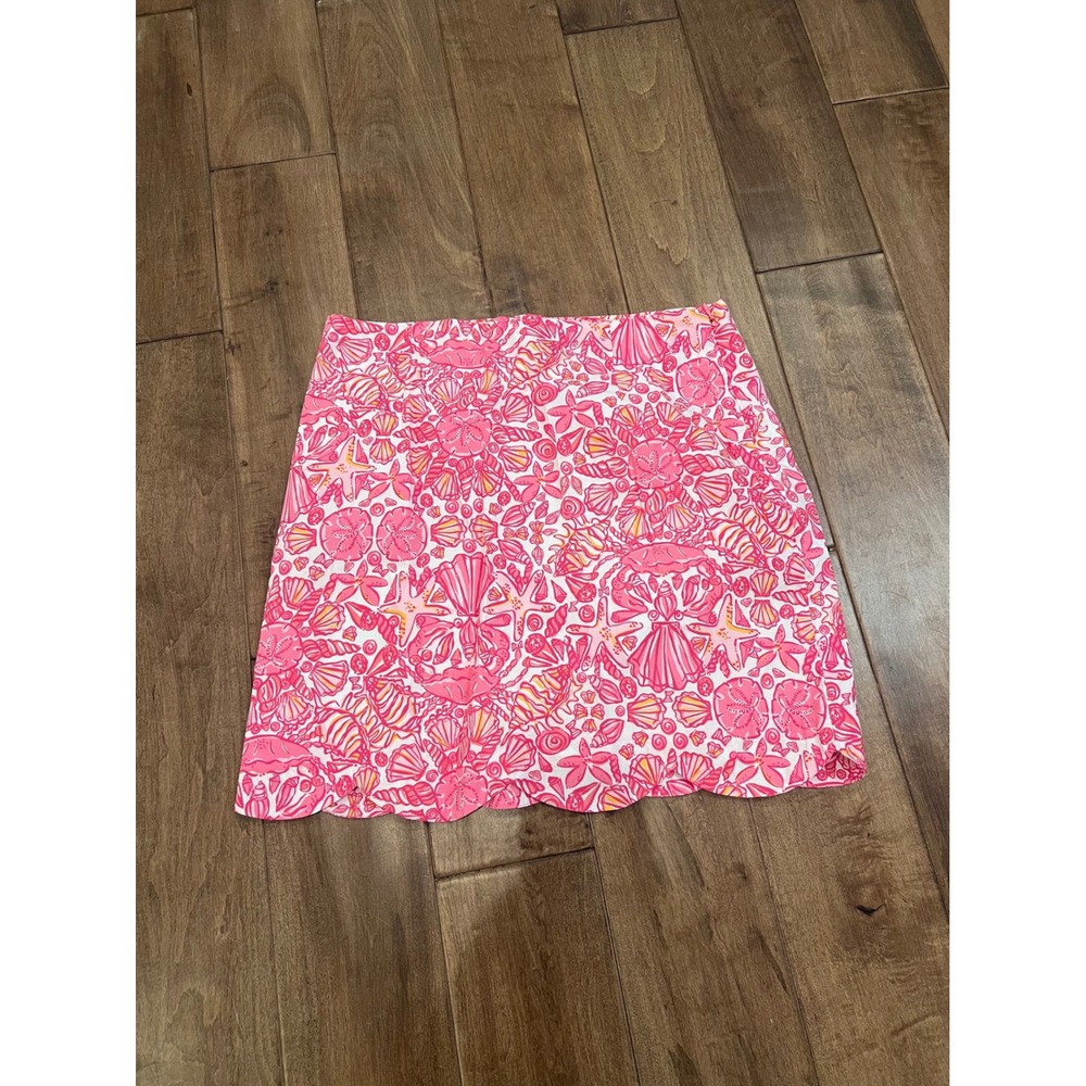 Lilly Pulitzer Skirt Pink Shell Print Scalloped Hem Size 4 Coastal‎ Resort